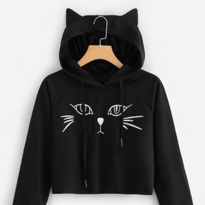 Cat Print Hooded Sweatshirt
